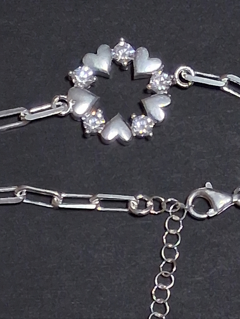 AAA CZ 925 Hearts Paperclip Bracelet